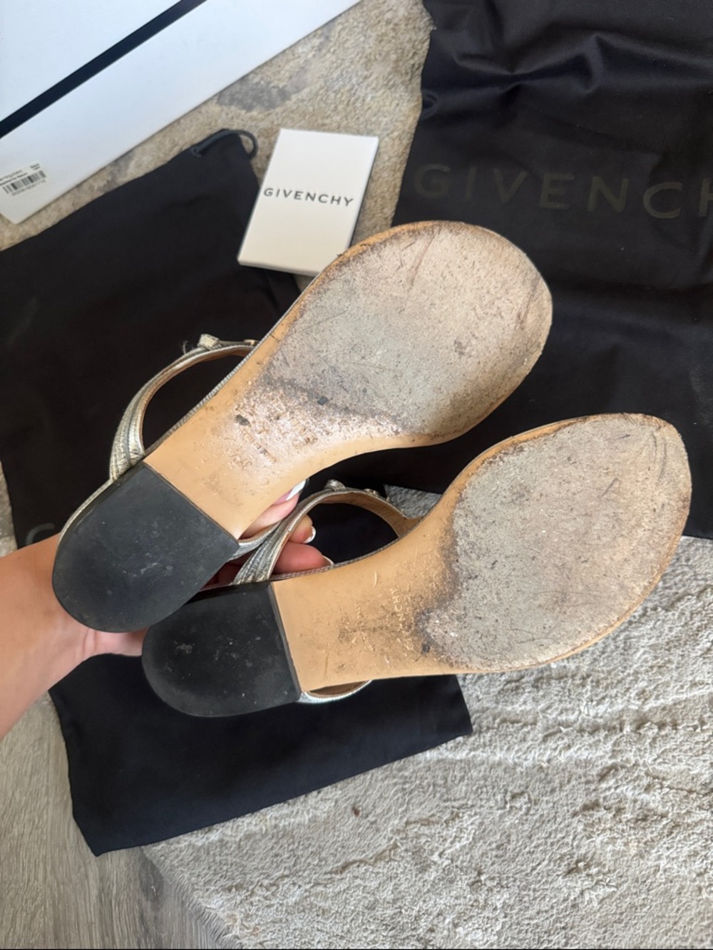Givenchy Silver Croc-Embossed Thong Sandals with Crystal Trim - Picture 5 of 6
